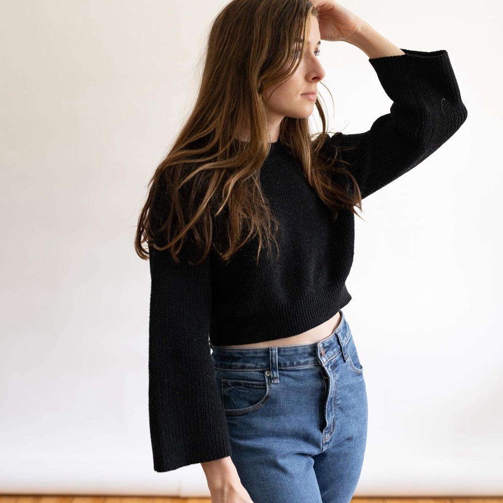 Black Cropped Sweater with Bell sleeves